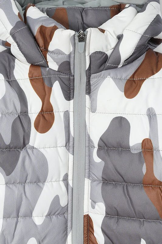 Children’s Quilted Puffer Jacket with Camouflage Print and Hood