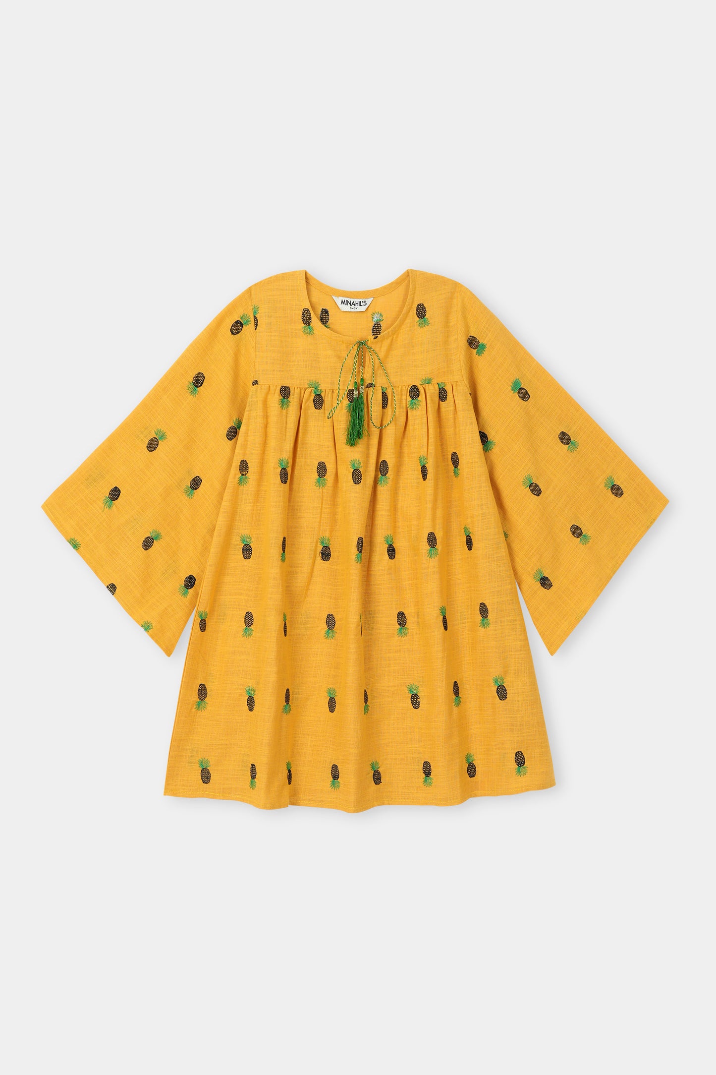 Sunny Pineapple Embroidered Yellow Tunic for Girls