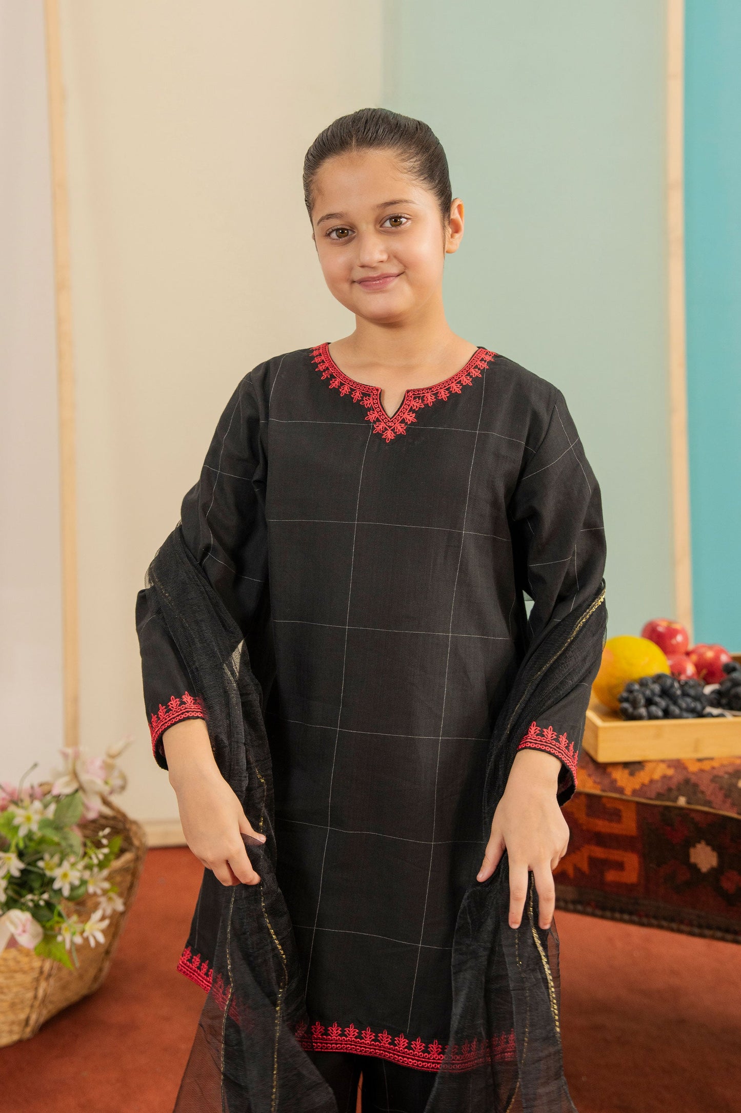 Rose Check Delight -Premium Zari check Cotton for winter