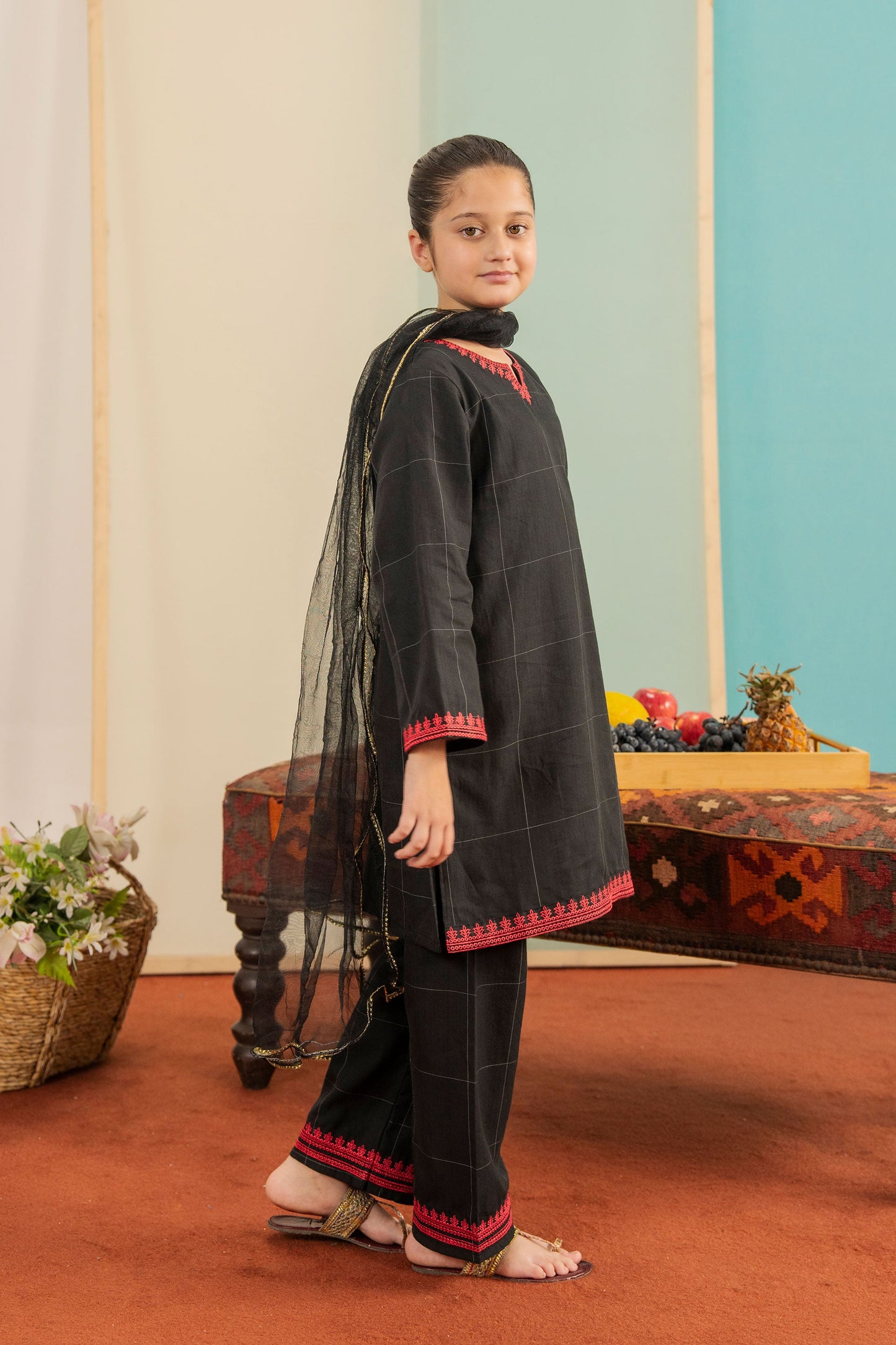 Rose Check Delight -Premium Zari check Cotton for winter