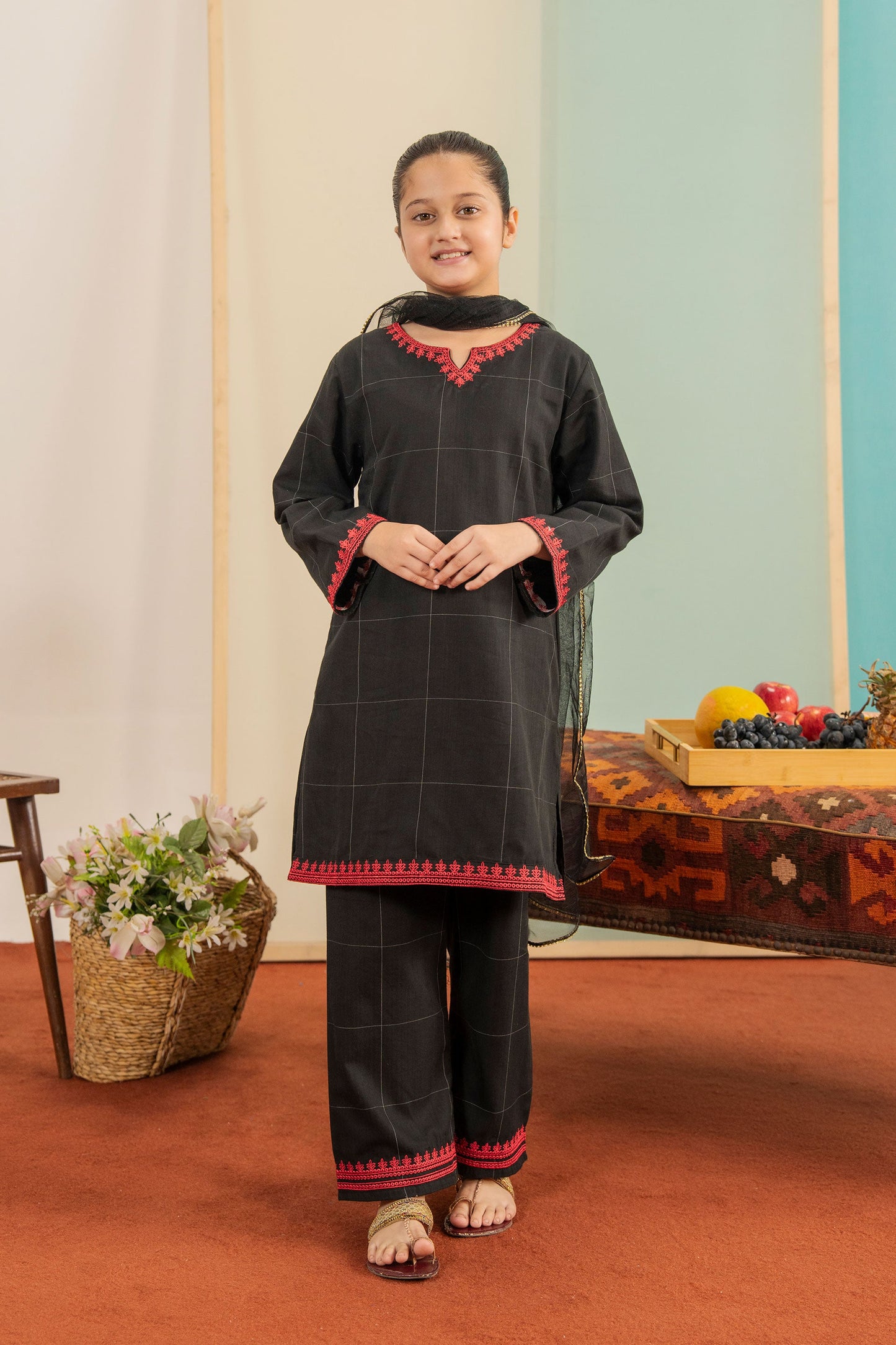 Rose Check Delight -Premium Zari check Cotton for winter