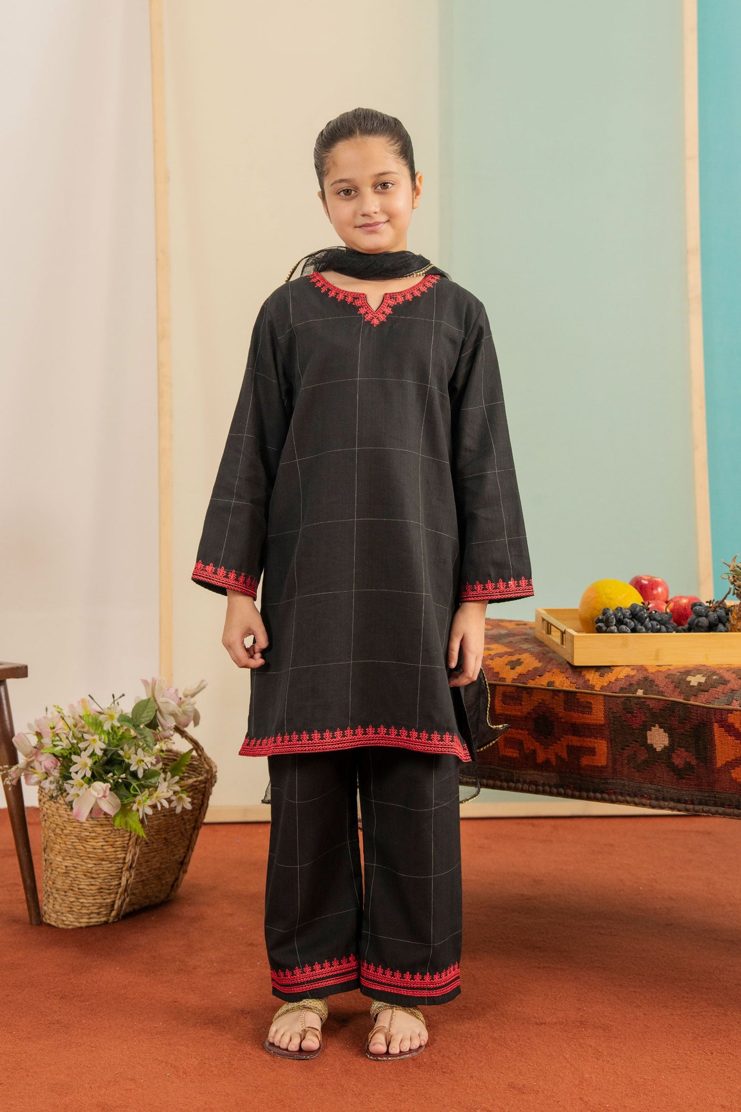 Rose Check Delight -Premium Zari check Cotton for winter