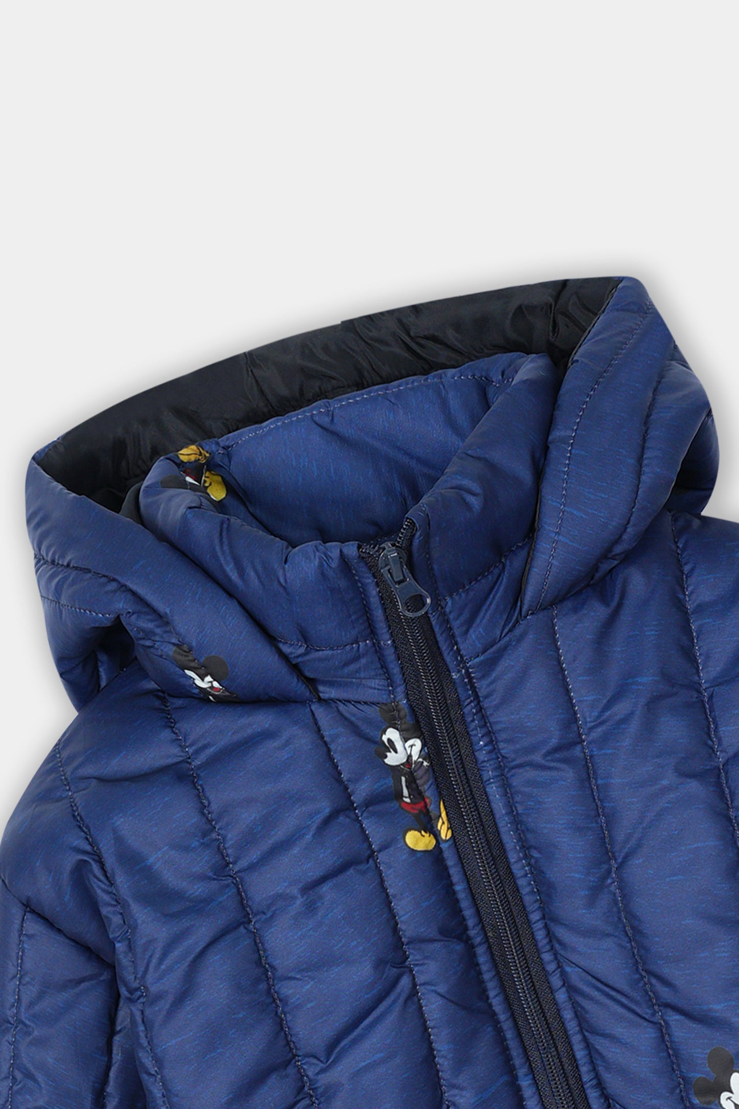 Kids' Navy Blue Quilted Hooded Jacket with Character Print